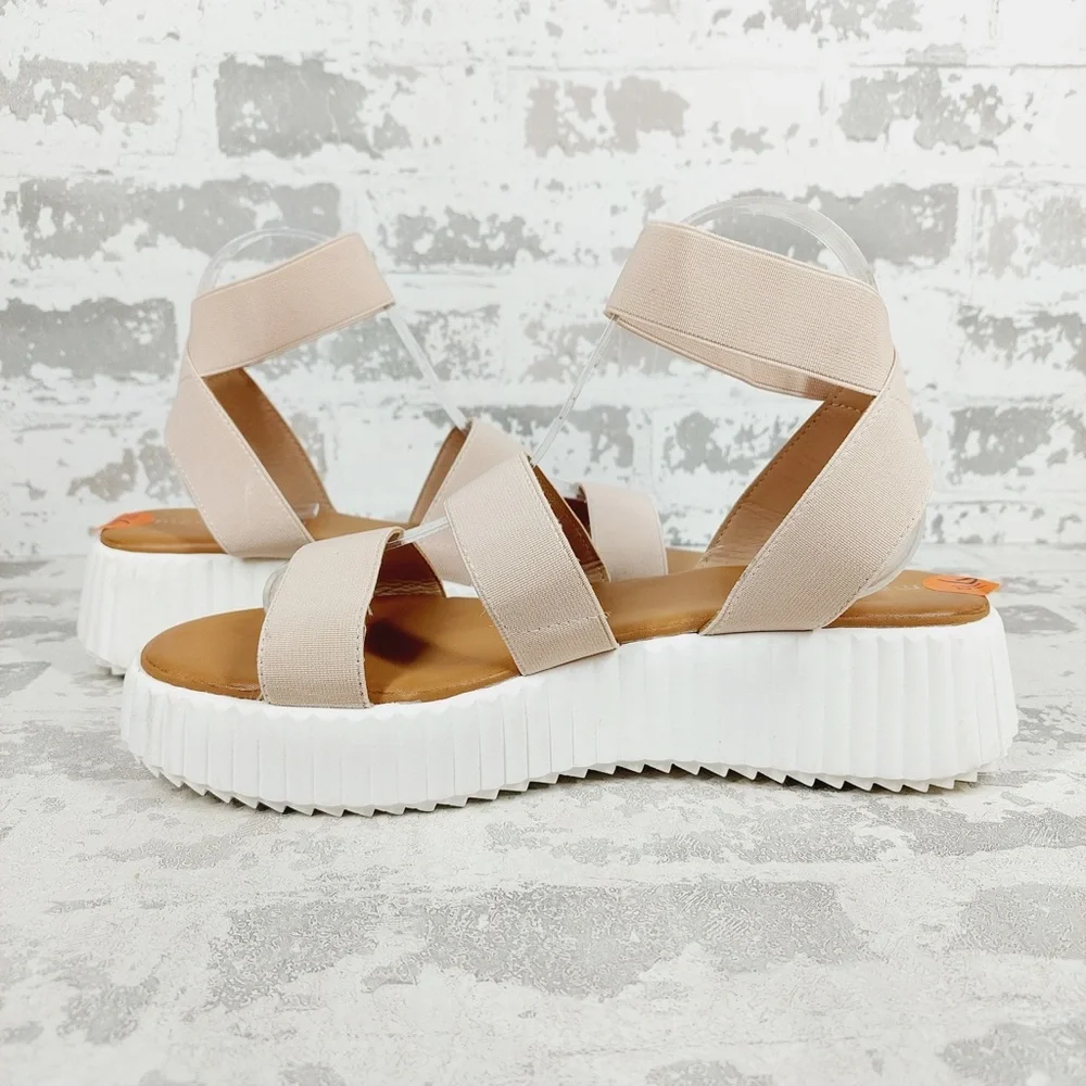 NEW Madden Girl Beige Platform Strappy Elastic Sandals V250